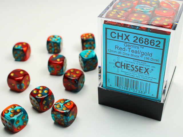 Chessex: 12mm Gemini Red-Teal/Gold D6 Set