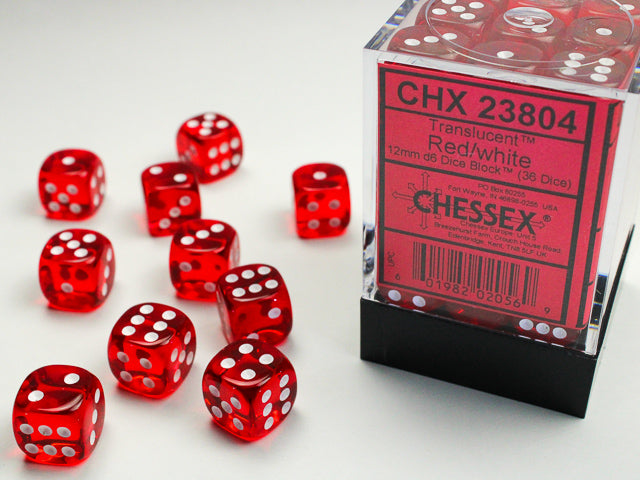 Chessex: 12mm Translucent Red/White D6 Set