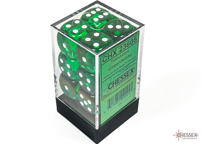 Chessex: 16mm Translucent Green/White D6 Set