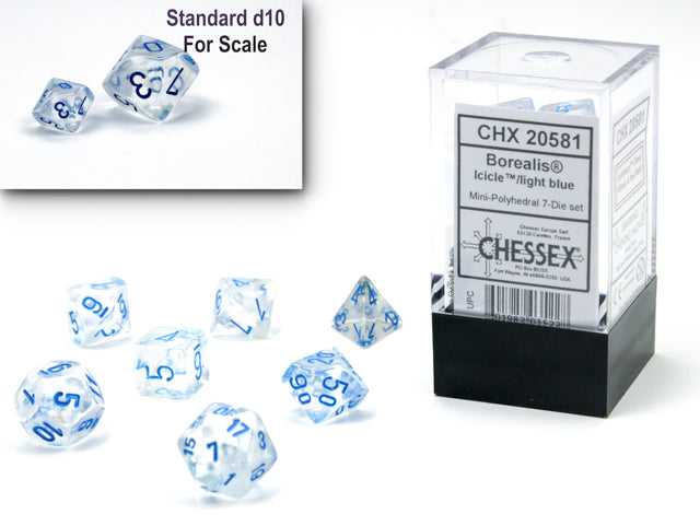 Chessex Dice Borealis Mini Icicle/Light Blue Polyhedral 7-Die Set