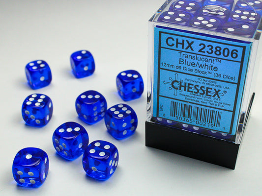 Chessex: 12mm Translucent Blue/White D6 Set