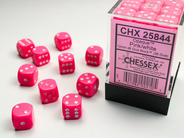 Chessex: 12mm Opaque Pink/White D6 Set