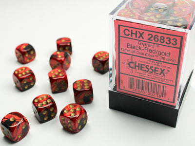 Chessex: 12mm Gemini Black-Red/Gold D6 Set