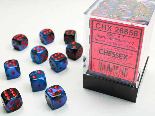 Chessex: 12mm Gemini Black-Starlight/Red D6 Set