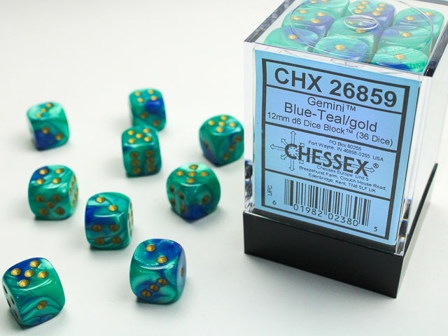 Chessex: 12mm (D6) :Gemini: Blue-Teal/Gold