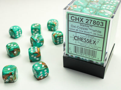 Chessex: 12mm Marble Oxi-Copper/White D6 Set