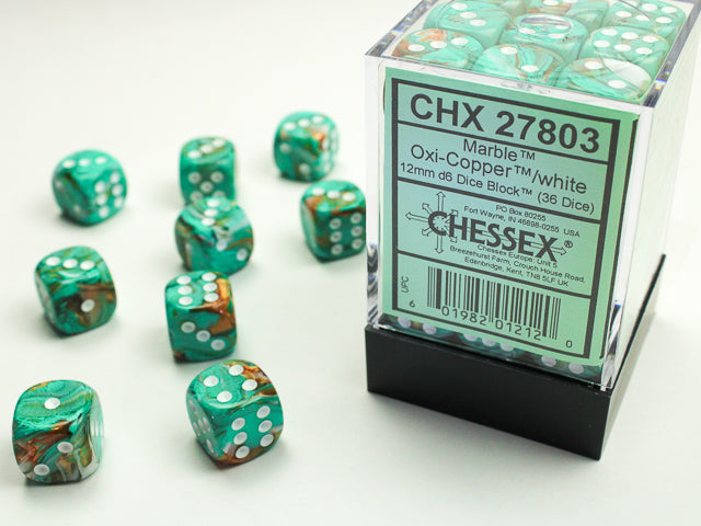 Chessex: 12mm Marble Oxi-Copper/White D6 Set