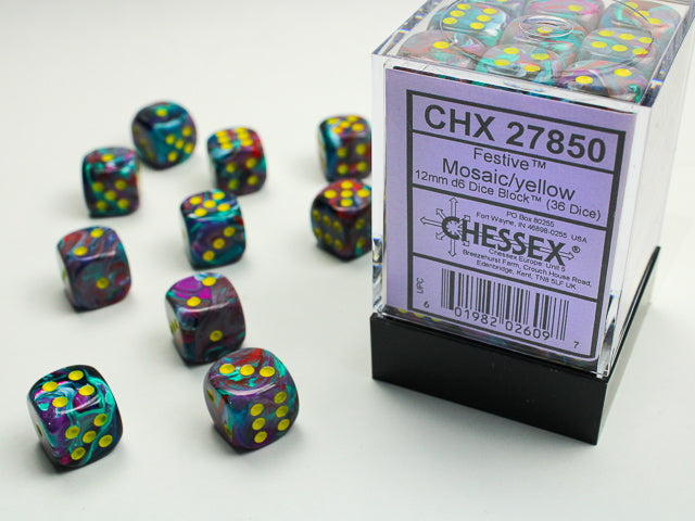 Chessex 12mm 36d6 Festive: Mosaic/Yellow