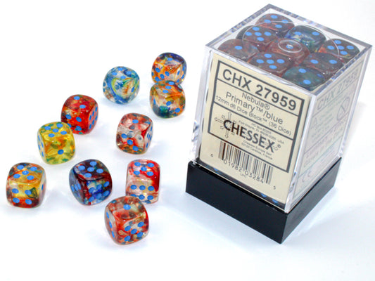 Chessex: Nebula Polyhedral Primary/Blue Luminary 12mm (D6) 36