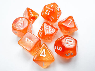 Lab Dice 6 Borealis: Poly Blood Orange/White Luminary 7 Die Set w/ Bonus Die