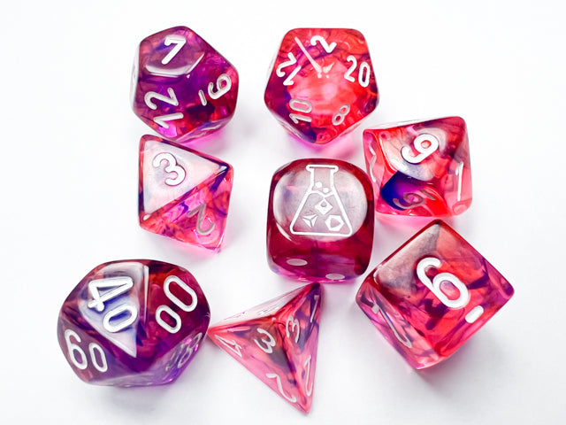 Lab Dice 6 Lustrous: Poly Black Light Special/White 7 Die Set w/ Bonus Die