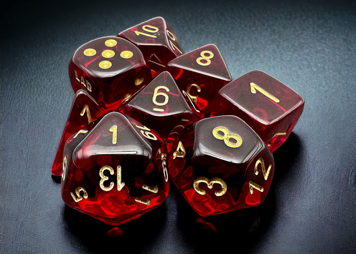 Chessex 7-set Translucent Crimson w/ gold