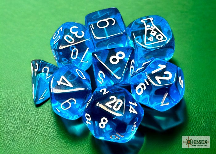 Translucent Tropical Blue/white Polyhedral 7-Die Set (with bonus die)