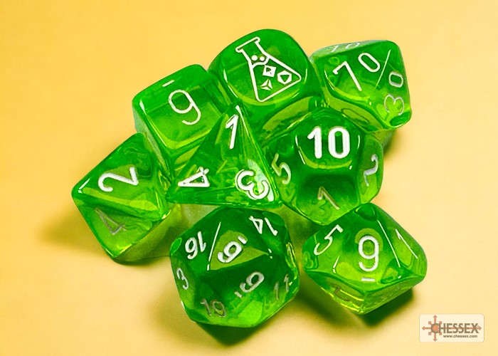 Chessex 7-set Translucent Rad Green w/ White
