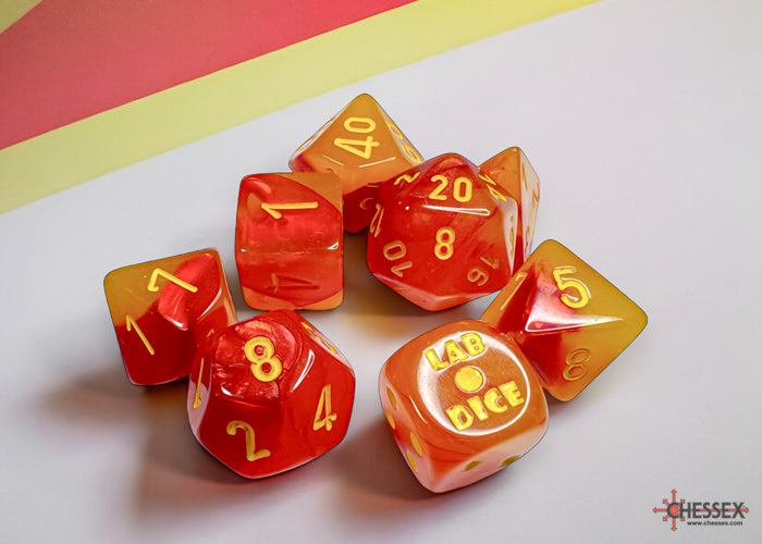 Chessex Lab Dice 8: Gemini Gellow Red/ Yellow Luminary 7ct set (with bonus die)