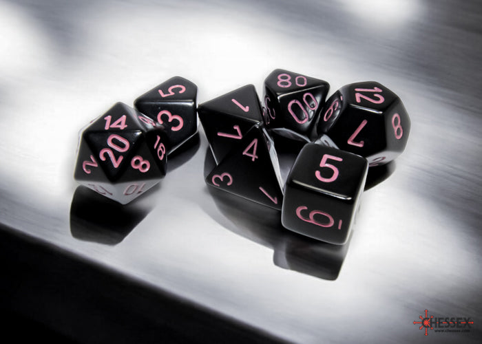 Polyhedral 7-Die Set Opaque: Black/Pink