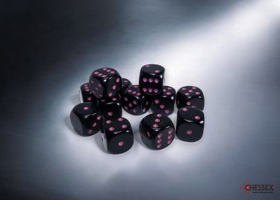 Opaque Black/pink 16mm d6 Dice Block