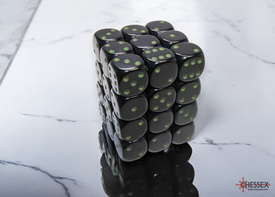 Opaque Black/Green 12mm d6 Dice Block