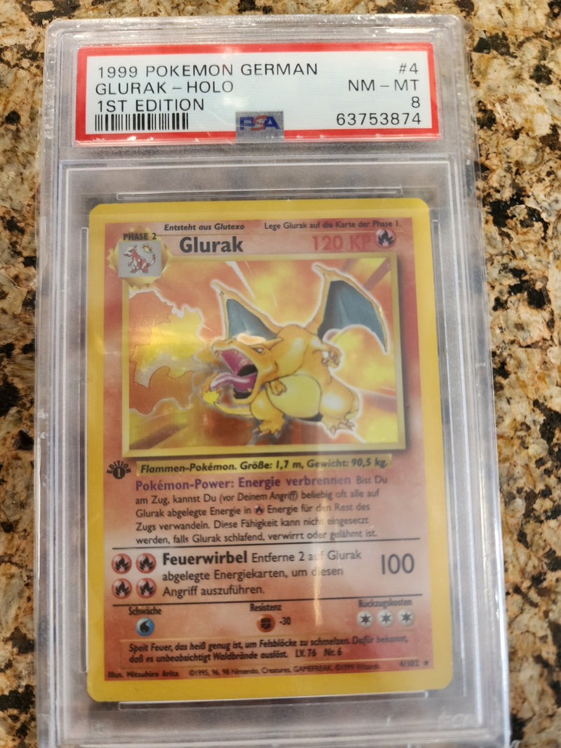 GLURAK (Charizard) GERMAN (4/102) [Base Set 1st Edition] Graded 8 PSA