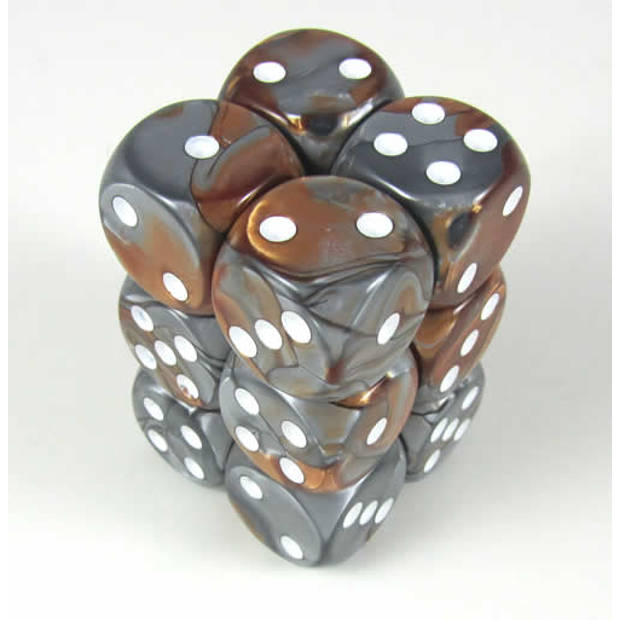 Chessex 16mm 12d6 Gemini: Copper-Steel/White