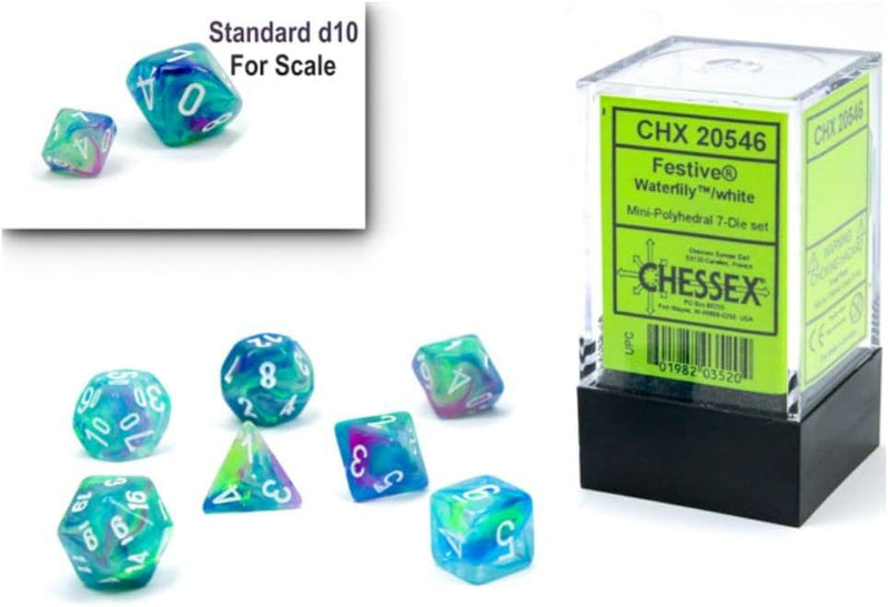 Chessex Dice Festive Waterlilly/White Polyhedral Mini 7-Die Set