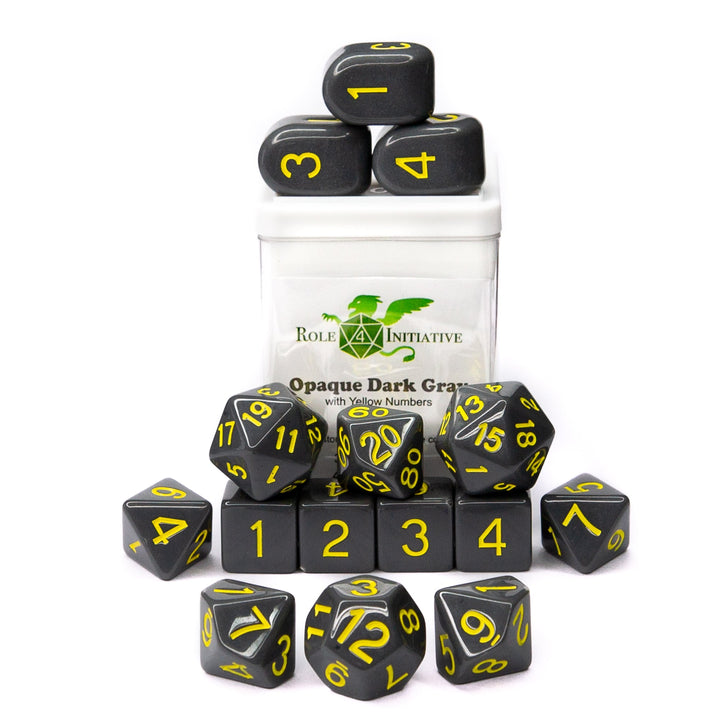 Role 4 Initiative Opaque Gray/Yellow 15 Die Polyhedral Dice Set