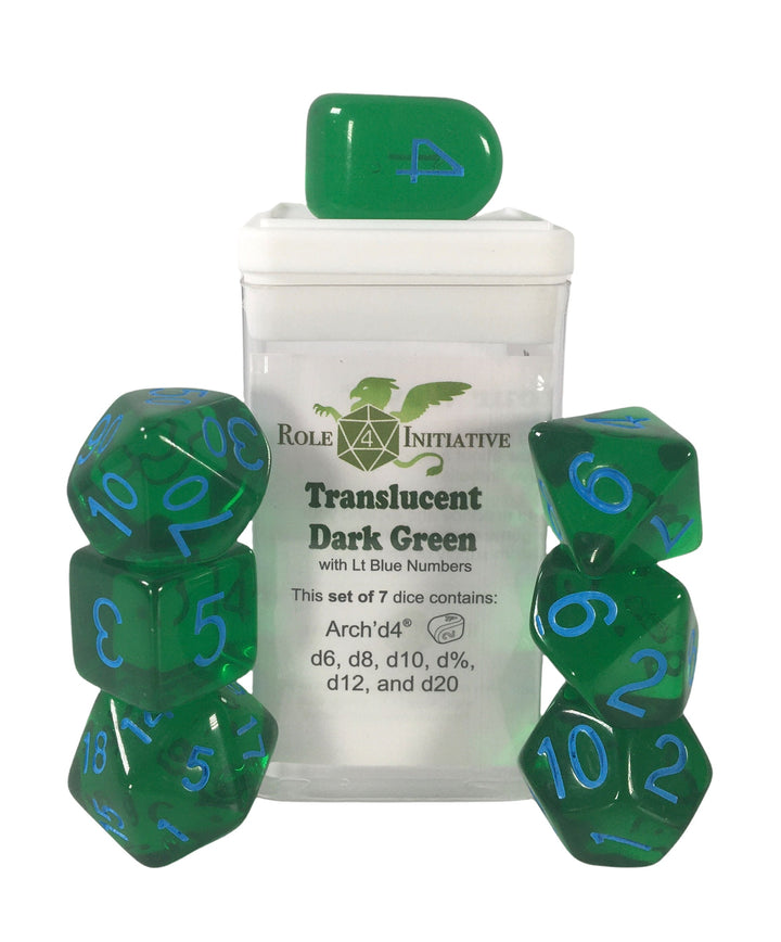 Role 4 Initiative Translucent Dark Green 7 Die Polyhedral Dice Set