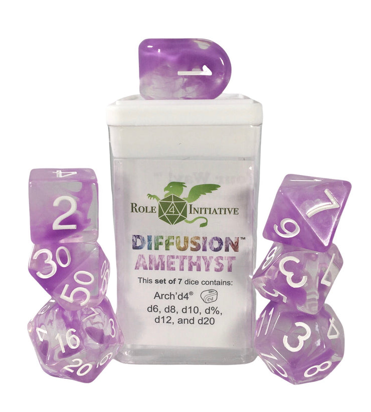 Role 4 Initiative Diffusion Amethyst Polyhedral 15 Dice Set