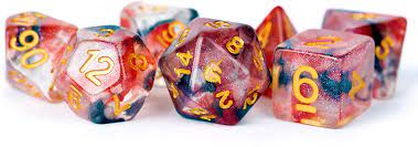 Metallic Dice Games: Unicorn Phoenix Ash Polyhedral Set 16mm