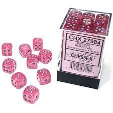Chessex Dice Borealis Pink Silver D6 Set 12mm